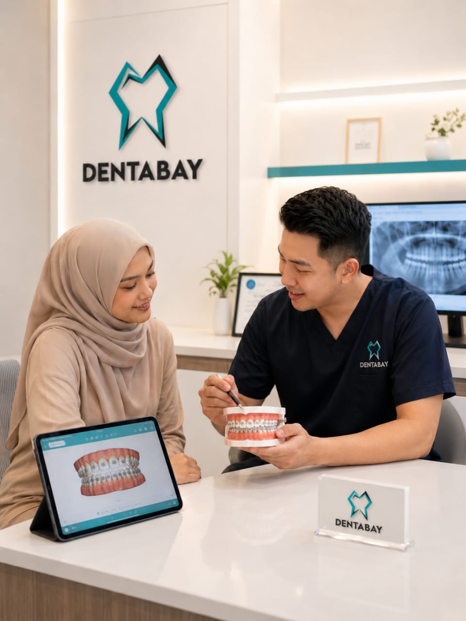 Dentist explaining braces options during consultation